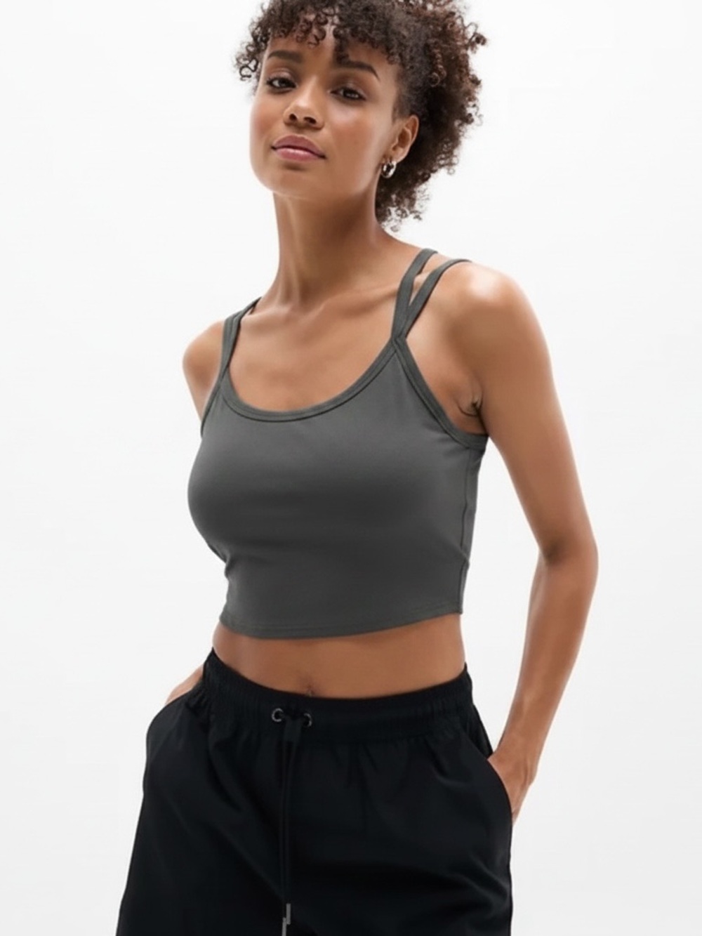 NWT Athleta Signature Rib Wide Binding Tank Gray Size Medium